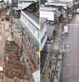 Antes e depois da limpeza na Rua Teresa, uma das principais vias de Petrópolis   Foto: Twitter @fas_lopes