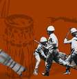 ilustração de militares e símbolos da umbanda e do candomblé  Foto: Imagem: Ilustração Alma Preta Jornalismo / Alma Preta