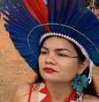 Nice Tupinambá lançou sua pré-candidatura a deputada federal pelo PSOL do Pará durante acampamento indígena, em Brasília  Foto: Leandro Prazeres/BBC News Brasil / BBC News Brasil