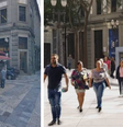 ANTES E DEPOIS: Praça Antônio Prado terá novo visual sem o tradicional mosaico português   Foto: Reprodução e SPObras