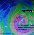 Representação do ciclone extratropical que está na costa da Região Sul, se afastando em alto-mar  Foto: Climatempo