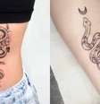Diversas famosas já aderiram a tatuagem de cobra  Foto: Reprodução / Instagram @ideiasdetatuagenss e @studiojugreggio / Alto Astral