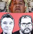 Membro da Articulação dos Povos Indígenas do Brasil (Apib) segura uma imagem do jornalista britânico Dom Phillips e do indigenista brasileiro Bruno Pereira  Foto: Getty Images / BBC News Brasil
