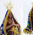 A roupa lembra o tradicional manto que cobre a imagem que fica em Aparecida (SP)  Foto: Reprodução/ Instagram: @eueloarodrigues