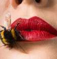 Rosto de uma mulher, mostrando sua boca com batom vermelho, e uma abelha em cima  Foto: Getty Images / BBC News Brasil