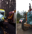 Ônibus escolar bate contra retroescavadeira na Rodovia SC-446, na altura do quilômetro 25, entre os municípios de Siderópolis e Treviso, em Santa Catarina  Foto: Corpo de Bombeiros de SC/Divulgação
