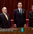 Alexandre de Moraes, Augusto Aras, Rodrigo Pacheco e Jair Bolsonaro na posse de Moraes no TSE  Foto: Reprodução