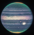 Foto de Júpiter tirada pelo telescópio James Webb nesta semana - à direita, é possível ver a Grande Mancha Vermelha  Foto: Divulgação / Nasa