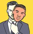 Ilustração mostra um homem branco com máscara de homem negro, representando candidatos que trocaram a cor no registro.  Foto: Alma Preta