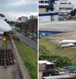 Avião derrapou na pista do aeroporto Congonhas, após o pneu da aeronave estourar  Foto: @_modoaviao_ / Reprodução/Twitter