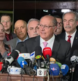 Alckmin em coletiva após reunião das equipes de transição   Foto: Reprodução