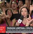 Repórter Patrícia Fiuza não conseguiu concluir o 'ao vivo' após ser cercada por LGBTs lulistas  Foto: Reprodução/TV
