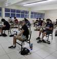 Estudantes utilizando máscaras na Unicamp durante a prova de vestibular da universidade.  Foto: Alex Silva/Estadão / Estadão