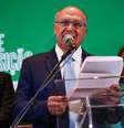 O vice-presidente eleito e coordenador da transição de governo, Geraldo Alckmin, durante anuncio de nomes do grupo de parlamentares.  Foto: Wilton Junior / Estadão / Estadão