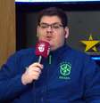 Streamer Casimiro Miguel em transmissão na Copa do Mundo de 2022  Foto: Reprodução / YouTube Cazé TV / Lance!