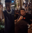Jogadores comem carne folheada a ouro no restaurante Nusr-Et, em Doha (Catar)  Foto: Poder360