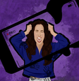 A woman screams and pulls at her hair as a mobile phone screen hovers over her.  Foto: Ghazal Farkhari / BBC News Brasil