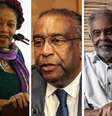 A imagem mostra as fotos dos ex-ministros negros, da esquerda para a direita, Luislinda Valois, Carlos Decodelli, Gilberto Gil e Elisa Lucinda  Foto: Imagem: Divulgação / Alma Preta