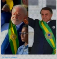 Imagem compara as faixas presidenciais usadas por Lula e Bolsonaro para sugerir de maneira enganosa que o petista recebeu um símbolo falso  Foto: Aos Fatos