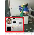imagem reproduz tuíte em que foto de funcionário do BB, com dados pessoas, é vinculada a homem que aparece em pose de defecar em sala do Supremo  Foto: Reprodução / BBC News Brasil