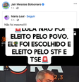 Print mostra vídeo compartilhado por Bolsonaro que traz legenda “Lula não foi eleito pelo povo, ele foi escolhido e eleito pelo STF e TSE”  Foto: Aos Fatos