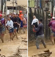 Moradores fazem corrente humana para resgatar bebê de colo   Foto: Reprodução/Redes Sociais