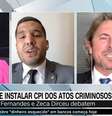 Observados pela apresentadora Luciana Barreto, os deputados André Fernandes e Zeca Dirceu discutiram após uma citação pessoal  Foto: Reprodução/TV