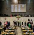 Nesta quarta-feira, 15, 94 deputados estaduais eleitos tomaram posse em cerimonia na Assembleia Legislativa de São Paulo.  Foto: Taba Benedicto/Estadão / Estadão