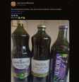 Print mostra foto de três garrafas de suco de uva com legenda que diz ‘Se a esquerda cancela, nós, que somos maioria, iremos exaltar’  Foto: Aos Fatos