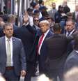 O ex  Foto: presidente Donald Trump na entrada do Tribunal de Nova York (Crédito  Getty Images) / Perfil Brasil