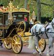A carruagem do Jubileu de Diamante, vista aqui em uma foto de 2019, será usada para levar o rei para a cerimônia de coroação  Foto: Getty Images / BBC News Brasil