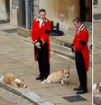 Sandy e Muick na entrada do castelo de Windsor durante o funeral de Elizabeth II em setembro de 2022  Foto: Montagem/Reuters