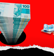 Imagem mostra imensa pilha de notas de 100 reais ao lado de pequeno montante de dinheiro, representando a discrepância nos valores referentes ao lucro anual do Carrefour e o valor pago à família de Beto Freitas.  Foto: Imagem: Dora Lia Gomes/Alma Preta Jornalismo / Alma Preta