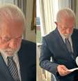  Lula sentado em uma cadeira usando uma grava de grife que ganhou da mulher   Foto: Reprodução/Twitter/@JanjaLula