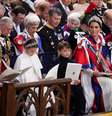 O príncipe de Gales, a Princesa Charlotte, o Príncipe Louis e a Princesa de Gales na cerimônia de coroação do Rei Charles III e da Rainha Camilla na Abadia de Westminster, Londres. Data da foto: sábado, 6 de maio de 2023.   Foto: Victoria Jones/Pool via REUTERS