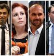 Nikolas Ferreira gravou vídeo e Carla Zambelli, Eduardo Bolsonaro e Flávio Bolsonaro compartilharam gravação  Foto: Divulgação/Câmara dos Deputados, Michel Jesus/Câmara dos Deputados, Joshua Roberts/Reuters e Roque de Sá/Agência Senado / Estadão