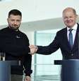 Presidente da Ucrânia, Volodymyr Zelensky, encontrou-se com o chanceler alemão, Olaf Scholz, em Berlim  Foto: EFE / BBC News Brasil
