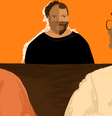 Ilustração mostra uma banca de heteroidentificação, em que duas pessoas avaliam a autodeclaração racial de outra.  Foto: Ilustração: Nathi de Souza/Alma Preta / Alma Preta