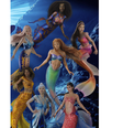 Matéria promocional com Ariel no centro; ao redor, de cima para baixo e em sentido horário, estão Tamika, Mala, Perla, Karina, Indira, Caspia.  Foto: Adoro Cinema