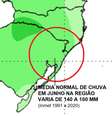 Média de chuva para junho na área afetada pelo ciclone extratropical em 15 e 16 de junho de 2023  Foto: Climatempo