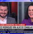 Janaína Paschoal caiu na gargalhada e fez o colega de debate, Juliano Medeiros, rir também  Foto: Reprodução/TV