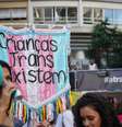 Faixa "Crianças trans existem", na Marcha do Orgulho Trans de São Paulo  Foto: Nayara Macedo/Terra