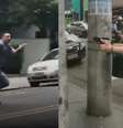 Imagem mostra a deputada federal Carla Zambelli e seu segurança apontando arma em rua de São Paulo  Foto: Reprodução / Alma Preta