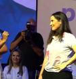 Michelle Bolsonaro pediu para a deputada federal Amália Barros (PL-MT) retirar a prótese ocular antes de discursar no evento do PL Mulher, em João Pessoa (PB)  Foto: Reprodução/Twitter