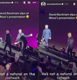  O ex- jogador de futebol inglês David Beckham escorrega em público e é zoado pela esposa.   Foto: Reprodução / Instagram