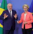 Lula com a presidente da Comissão Europeia, Ursula von der Leyen, em Bruxelas  Foto: ANSA / Ansa - Brasil
