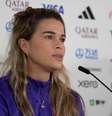 Tamires concede entrevista para imprensa neste domingo –  Foto: Thais Magalhães/CBF / Jogada10