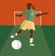 Ilustração mostra jogadora negra de futebol feminino chutando bola.  Foto: Imagem: Nathi de Souza / Alma Preta