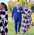 Janja da Silva dispensou o clássico tecido liso e usou estampa quadriculada no casamento de senador  Foto: Reprodução