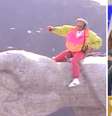 Renato Aragão, o Didi, durante sua subida ao braço do Cristo Redentor, em 1991, e o apresentador Marcos Mion no 'Caldeirão' exibido em 5 de agosto de 2023  Foto: Reprodução de TV Globo (1991)|Twitter/@caldeiraomion / Estadão